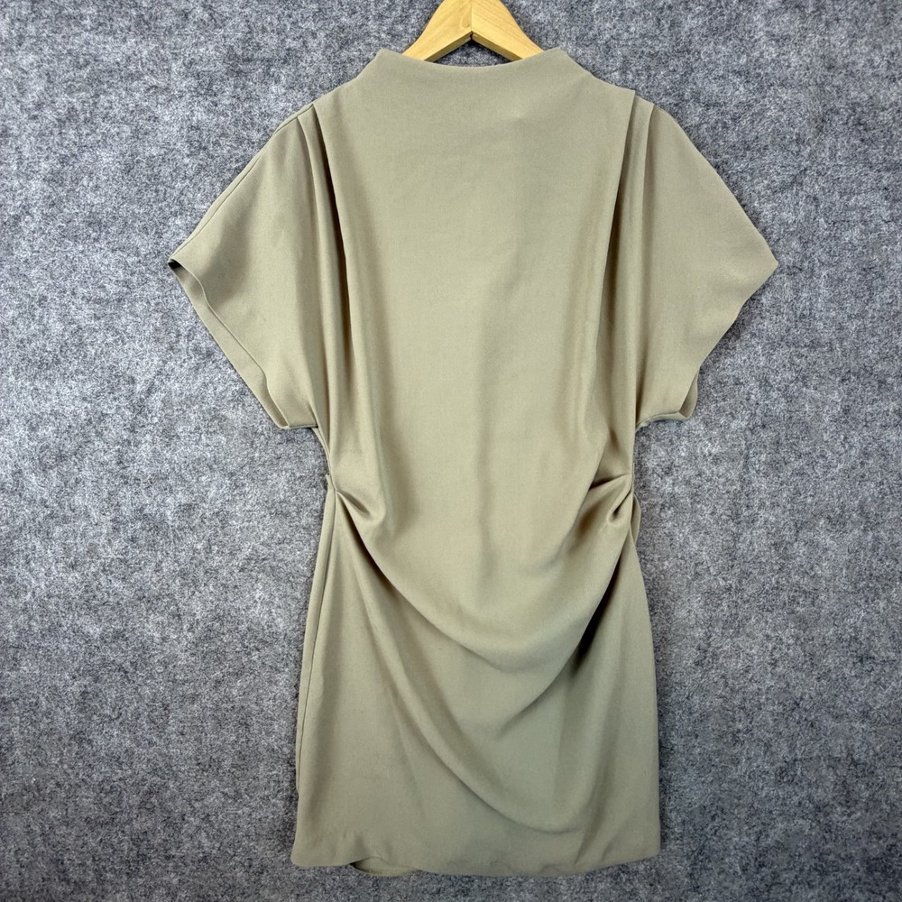 H&M Dress Womens Small Muted Green Oversized Ruched Side Flowy Summer Modest